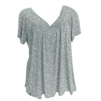Лејлајреј Жени Плус Големина Кратки Ракави В-Вратот Печатење Блуза Пуловер Блузи Кошула Женски Блуза