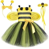 Летни Фустани Девојки Цветни Пчели Фенси Карневалски Додаток Комплет Туту Секојдневен Фустан Жолт 7Ј 6Ј-7Ј
