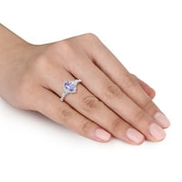 Miabella Women's'sims 1- Carat T.G.W. Овален танзанит и бел сафир и дијамант акцент 14kt бело злато гроздобер ореол прстен