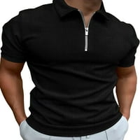 Маички од џудиди маички вафли случајни лапел врат работа поло маица краток ракав плажа црна 3XL