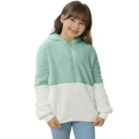 Деца девојчиња со качулка со џемпер, палто зимска топла волна патент џебови памук палто за надворешна облека детска облека