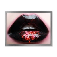 DesignArt 'Trump Woman Lips со розова и црна' модерна врамена уметничка печатење
