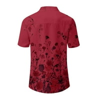Женски Печатени V-Вратот Кратки ракави Кошула Пуловер Лабава Блуза Блузи жени блузи Црвена XXXL