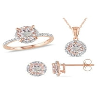 Карат Т.Г.В. Морганит и Карат Т.В. Diamond 10kt розово злато 3-PC ореол прстен, обетки и приврзоци со сет на ланец