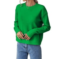Женски Џемпери Обични Обични Тркалезни Пуловери На Вратот Зелена ХС