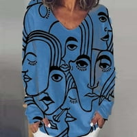 Жените Мода О-Вратот Џемпер Непозиционирани Апстрактни Печати Долги Ракави Блуза Градиент Кошули