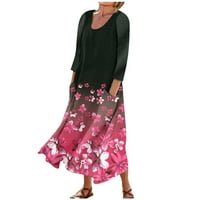 Фустани За Жени Дозвола Жени Мода Секојдневен Удобен Џебен Фустан Со Печатени Ракави Жешка Розова XL