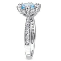 Miabella Women 2- Carat T.G.W. Sky Blue Topaz & White Sapphire & Carat T.W. Дијамант 14kt бело злато ореол прстен