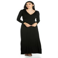 Облека за удобност женски V-врат со долг ракав макси фустан