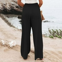 Модни Ленени Панталони За Жени Со Висок Струк Широка Нога Лабаво Вклопување Палацо Панталони Секојдневна Плажа Трендовски Панталони