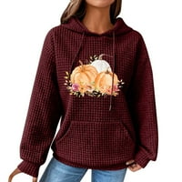 Дуксери за женски мода лабава Ноќта на вештерките печатено качулка пуловер со долги ракави крпеница карирана џемпер плетени врвови за жени вино с