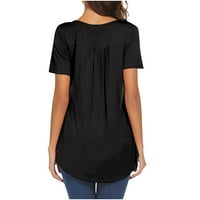 Женски летни врвови на обични модни кратки ракави против маици со вратот црна xxl