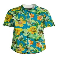Океан Тековна машка маичка на хавајски кошула со кратки ракави, големини S-XL