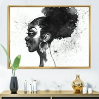 DesignArt 'црно -бел портрет на жена од Афроамериканка I' модерна врамена платна wallидна уметност печатење