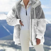 Џебно џебно џебно качулка, џебна кошула, топла вештачка волна џебови палто за надворешна облека сива l