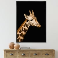 Затворете го портретот на жирафа на црно IV -врамено сликарско платно уметничко печатење