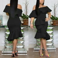 Outfmvch црни фустани за жени Елегантни Надвор Од Рамената Назад Патент Возбудува Миди Фустан женски фустани есенски фустани