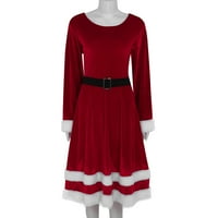 Женска г ѓа Дедо Мраз Костим Плус Големина Дедо Мраз Кадифе Фустан Со Долги Ракави Со Ремени Црвен 3Х-Голем