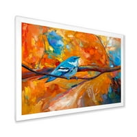 DesignArt 'Blue Cerulean Warbler Bird, која седеше на гранка' Традиционална врамена уметничка печатење