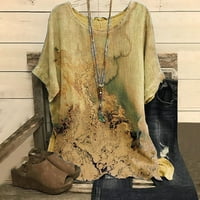 Женски Врвови Тркалезно Деколте Графички Отпечатоци Блуза Обични Дами Мода Краток Ракав Лето Жолта 2XL