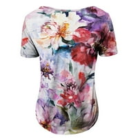 Краток Ракав Обична Блуза Цветни Модни Хенли Блузи За Жени Виолетова Л