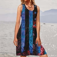 амлбб Сонце Фустани За Жени Отворен Грб Мода Круг-Вратот Печатени Пуловер Фустан Без Ракави