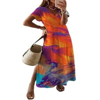 Бомото Жените Етнички Фустан Цветни Печати Макси Фустани Лето Мода Страна Сплит Сарафан