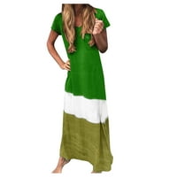 лабакиха фустани за жени жени плус големина дневно вратоврска боја блок лабава v вратот краток ракав фустан зелена м
