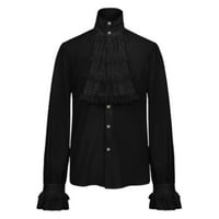 хаксмноу машки готски гроздобер чипка кошула стојат јака долги ракави преклопен кошула блуза црна л