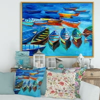 Дизајн на „Мали чамци“, во сино пристаниште „Наутичко и крајбрежно врамено платно wallидно уметности за печатење