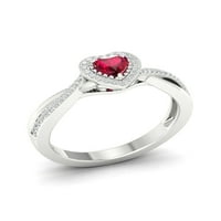 Империјален скапоцен камен 10К бело злато срце, пресечен рубин КТ два дијамантски ореол, женски прстен