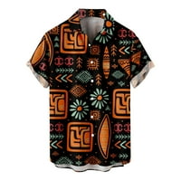 Машка лежерна лапава плажа од одмор модна кошула хавајска кошула со кратки ракави портокалова л