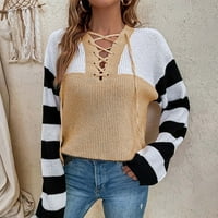 Џемпер За Жени-Мода Едноставни Плетени Врвови Долги Ракави Шарени Капка Рамо Слободно Време Врвот V Вратот Пуловер Врвови Каки
