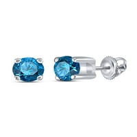 10kt бело злато женски тркалезни сини боја подобрена дијамантска солитер обетка обетки CTTW