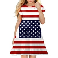 Фустани За Девојки Печатење Возбуда Краток Ракав Активен Моден Дневен Затворен Отворен Американски Ден На Независноста Партиски