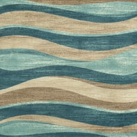 Геометриски сино -кафеави бранови килим за влез во затворен простор, 1'8 x2'10