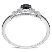 Карат Т.В. Црно -бел дијамант 10kt бело злато отворено истурено прстен за ангажман