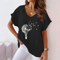 Маици за мајка V-вратот печати удобни маички за жени за жени црни 12 $ 12