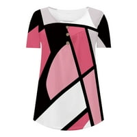 Ернкв женски летен моден моден моден проток за замав туника геометриски принт плетиран врвови со кратки ракави маички против