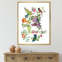 DesignArt 'Шарени птици и тропски цвеќиња II' Традиционално врамено платно wallидно печатење